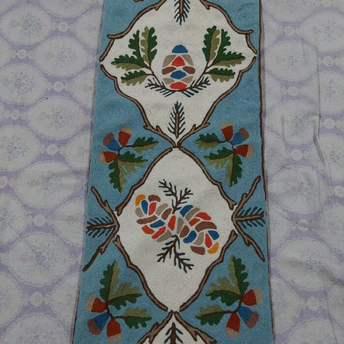 table runner rug wool kashmir chain stitch handmade 1