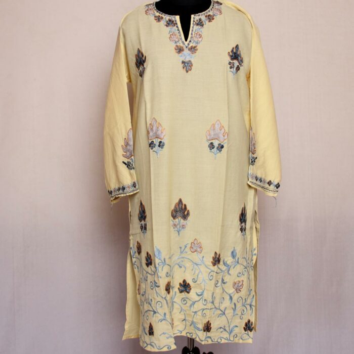 aari work light yellow kurta 2