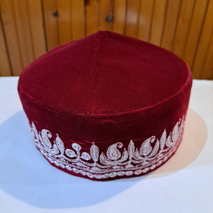 maroon velvet silver tilla cap 1