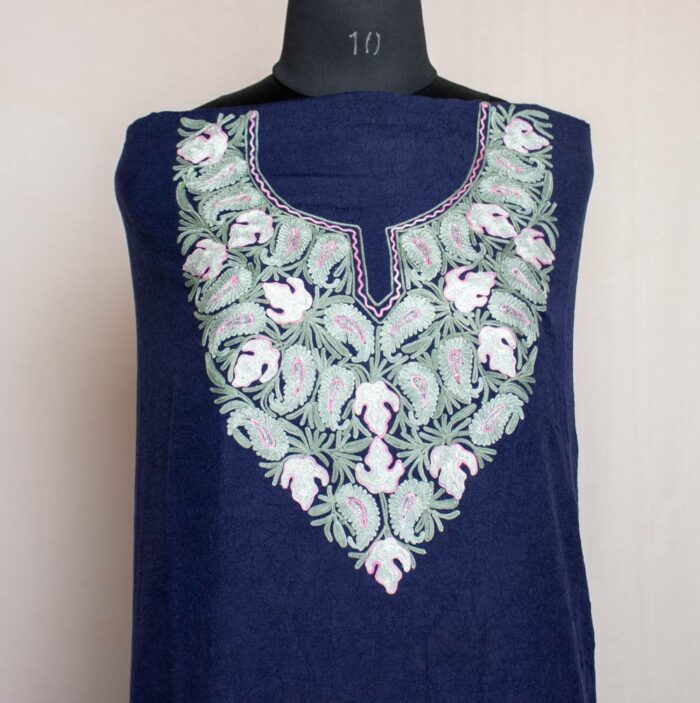 crush cotton navy blue aari suit