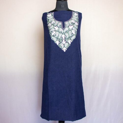 crush cotton navy blue aari suit kashmiri