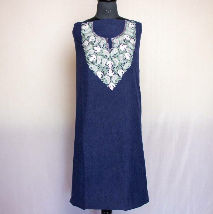 crush cotton navy blue aari suit kashmiri