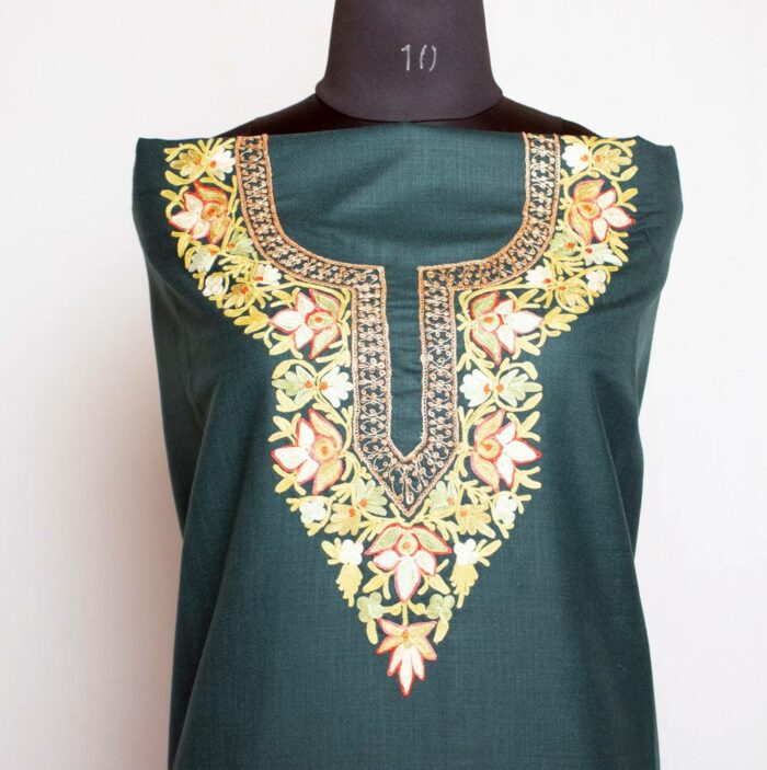 dark green aari zari suit material party wear1
