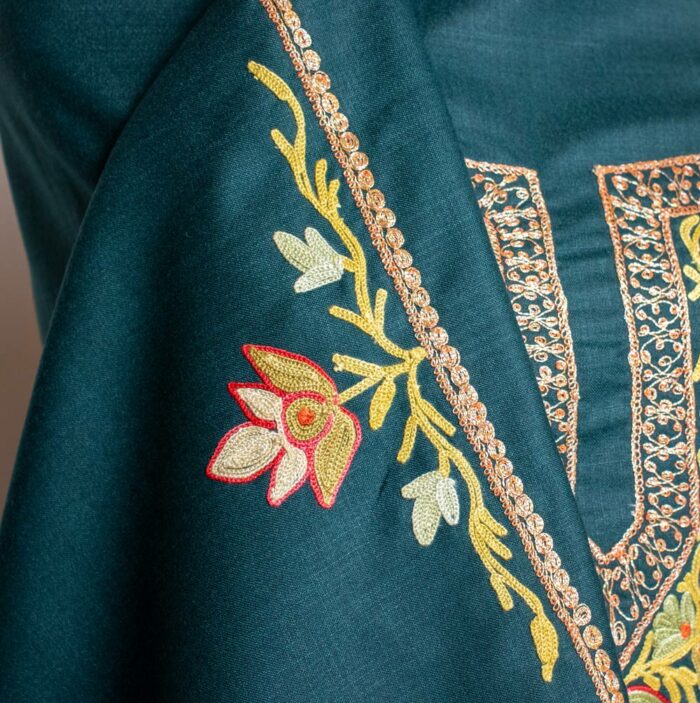 dark green aari zari suit material party wear5