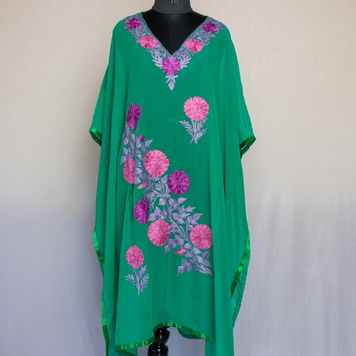 green georgete kaftan aari srinagar