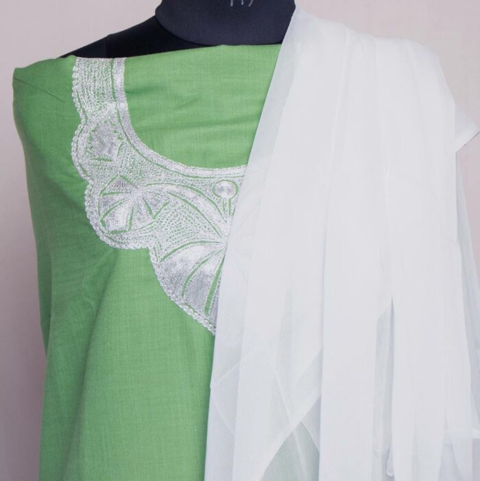green ruby cotton silver tilla latest ladies suit