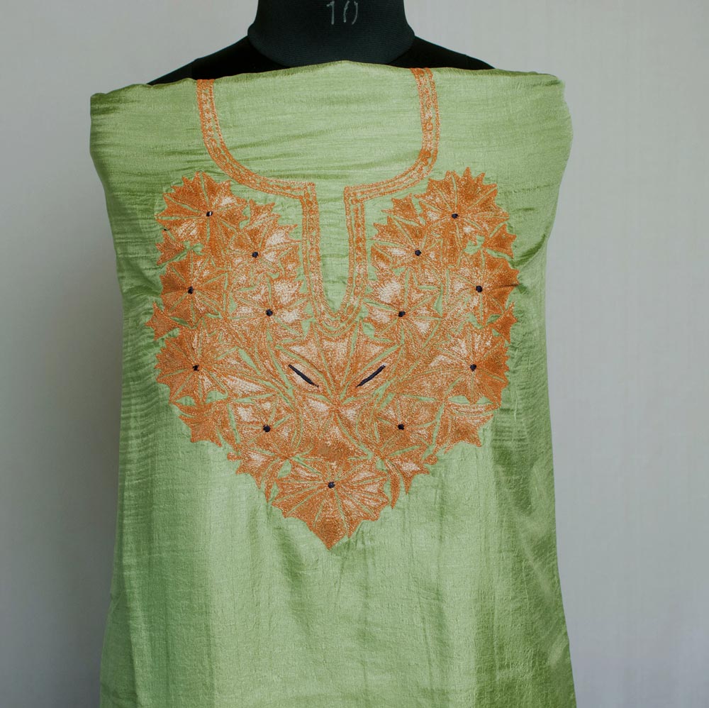 green silk golden tilla suit