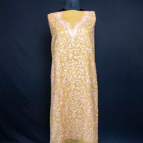 light yellow mustard crush cotton suit kashmiri