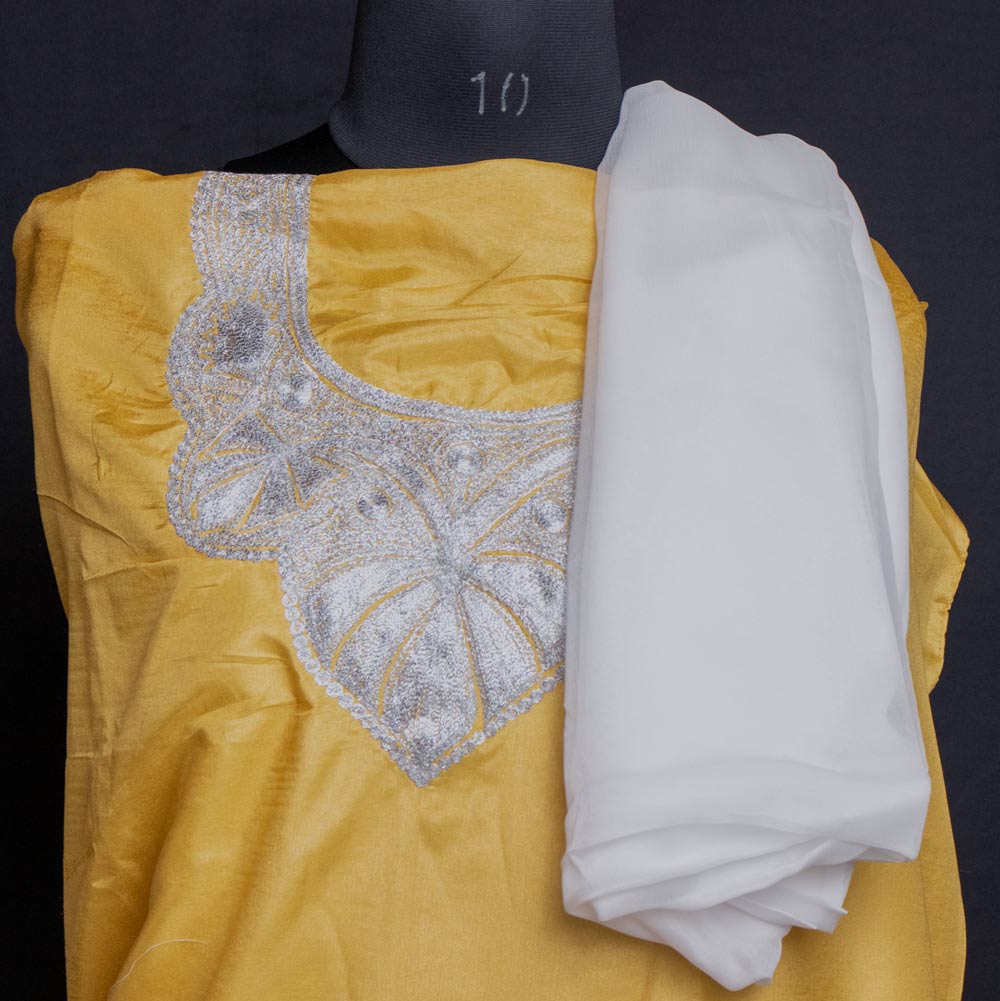 light yellow tilla suit silk indian