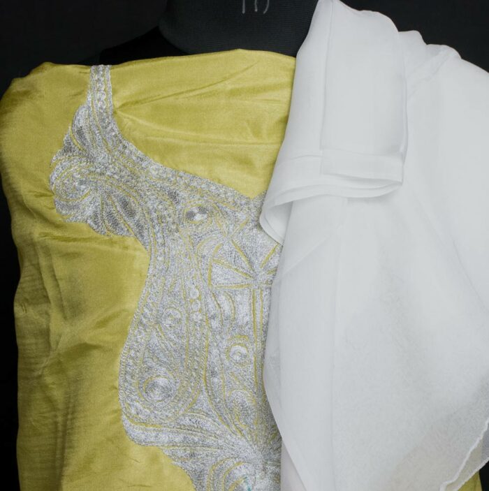 lime green kashmiri suit fabric tilla