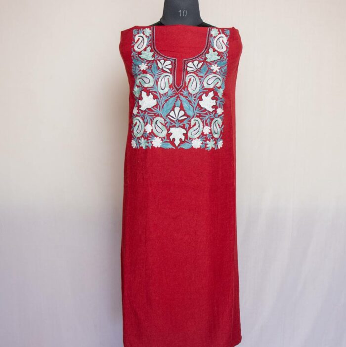 maroon aari crush cotton suit kashmiri 0