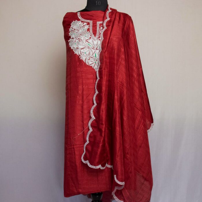maroon silk kashmiri tilla set