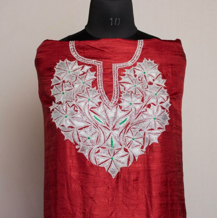maroon silk kashmiri tilla set1