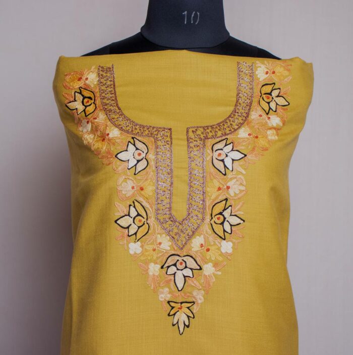 mustard aari zari suit material party wear