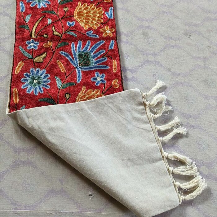red dining table runner kashmir boho multicolor
