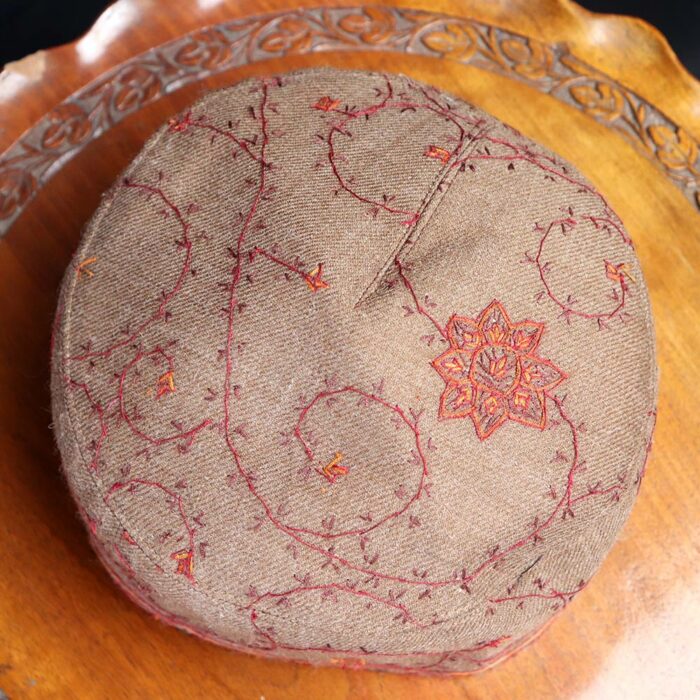 beige handwork gift cap from kashmir india