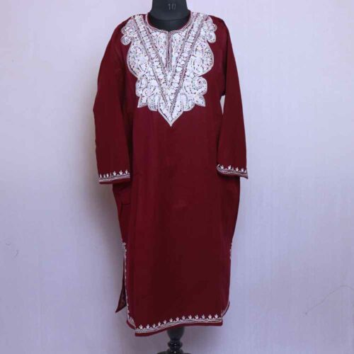 dark maroon white embroidery long pheran delhi lajpat nagar gulmarg pahalgam 2