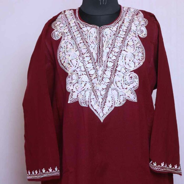 dark maroon white embroidery long pheran delhi lajpat nagar gulmarg pahalgam 3