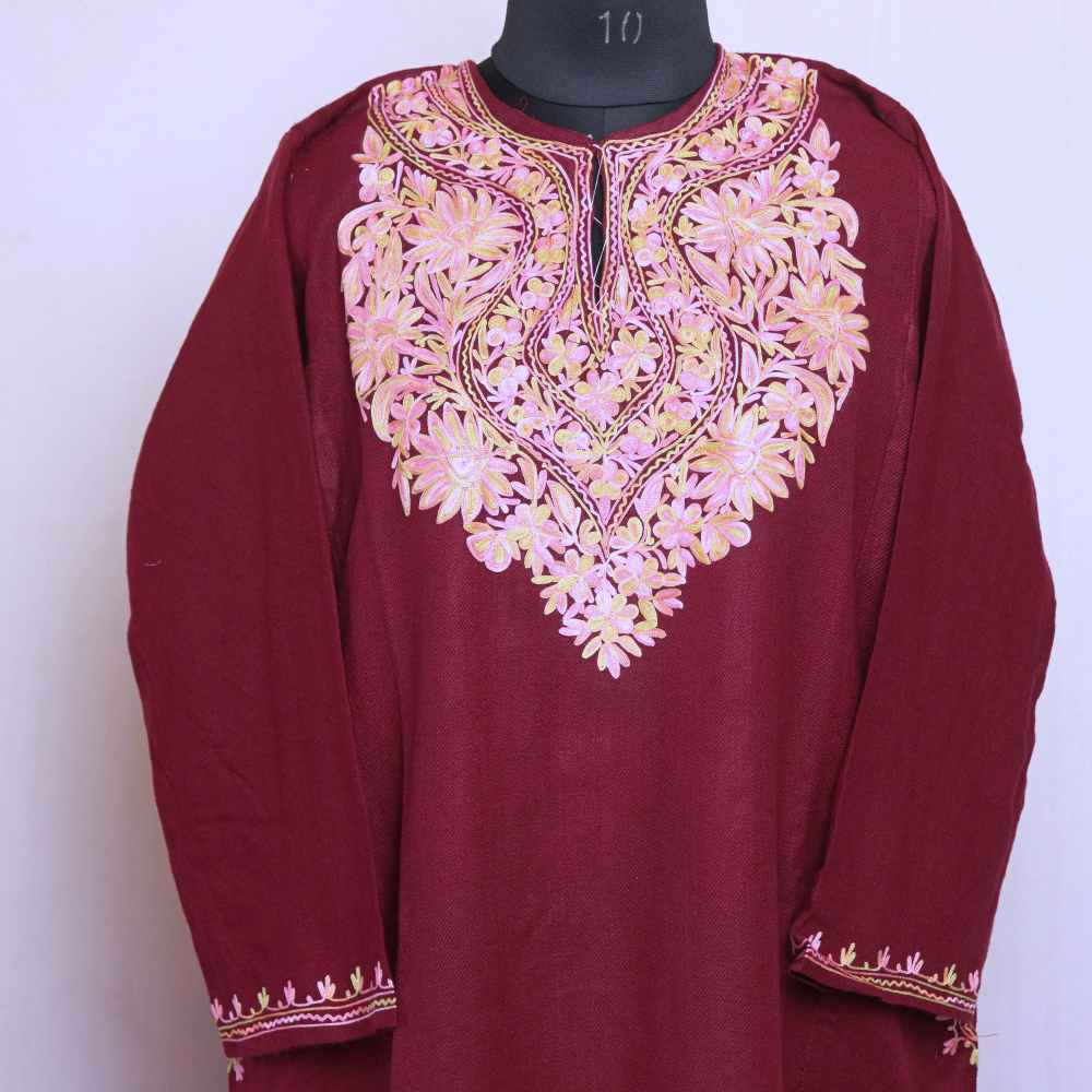 latest maroon kashmiri woolen kurta 3