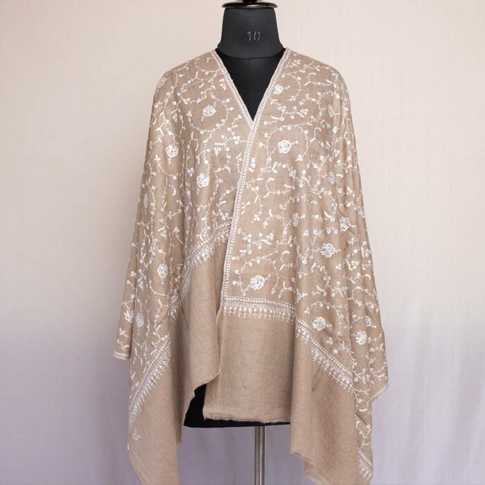 light natural pashmina stole sozni emroidery