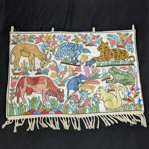 3x2 flora fauna wall hanging chainstitch kashmir 1