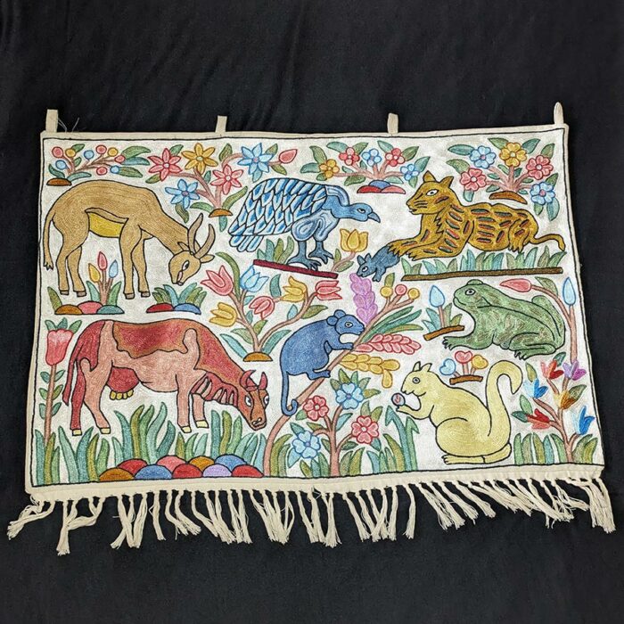 3x2 flora fauna wall hanging chainstitch kashmir 1