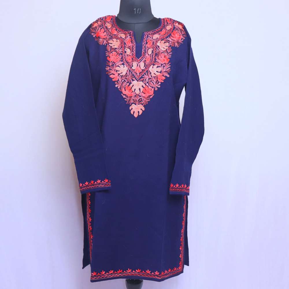 Buy Woollen Kashmiri Embroided Kurti/Phiran with Unique Kashmiri Charming  Embroidery Stylish Winter Wear for Women Maroon-Grey at Amazon.in