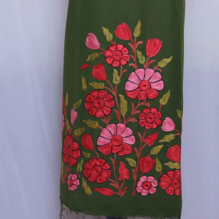 Women Woolen Kashmiri Suits Semi Pashmina Aari Embroidery  - Green main image 1