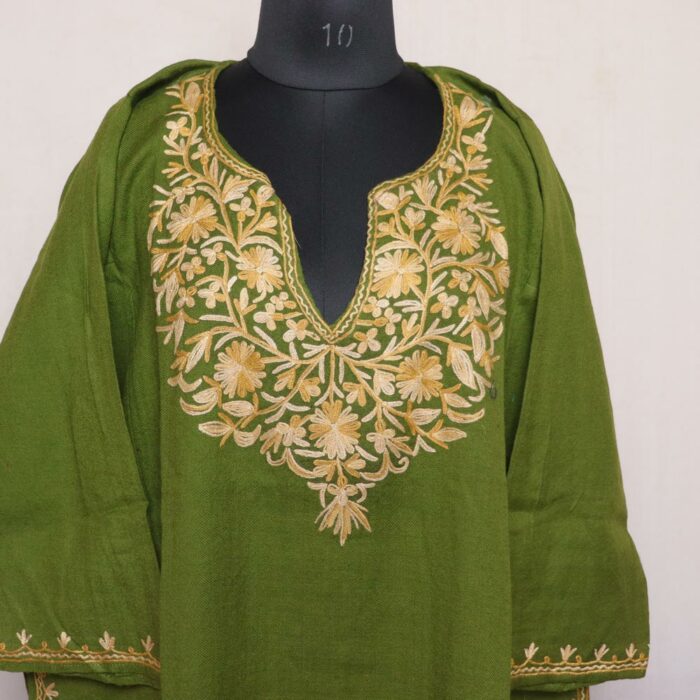 green shahi aari pheran with pockets 2