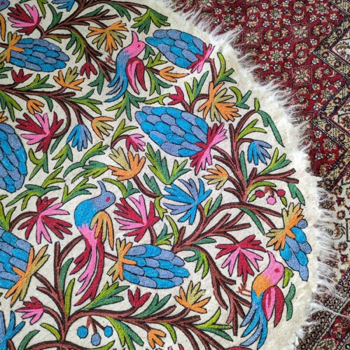 namdah 5feet round kashmiri birds handmade soft wool