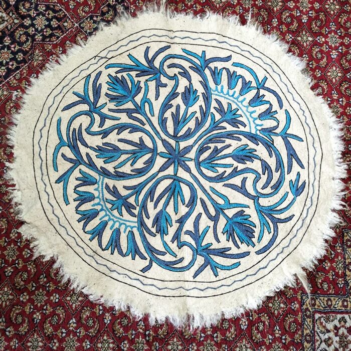 white blue round namdah rug