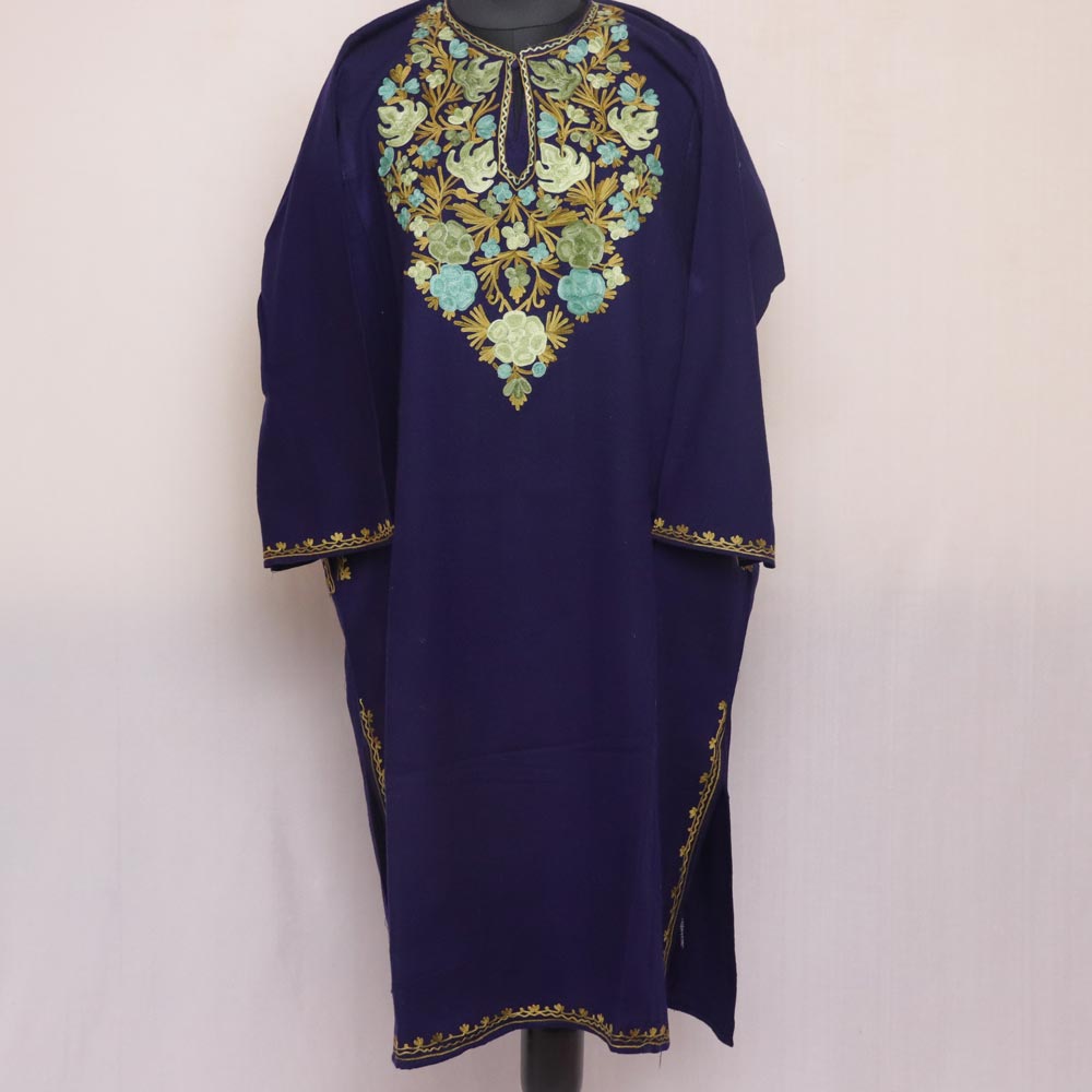 Kashmiri Woolen Pheran with Traditional Aari Embroidery - Blue