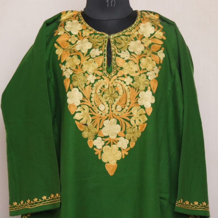 Black - Handwoven Aari Hand Embroidered Kashmiri Pure Wool Pheran 13