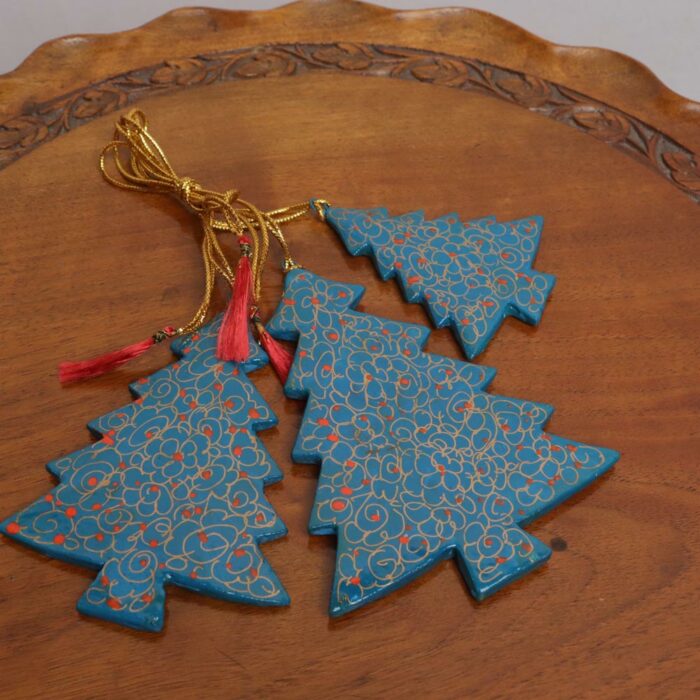blue paper mache christmas tree 1