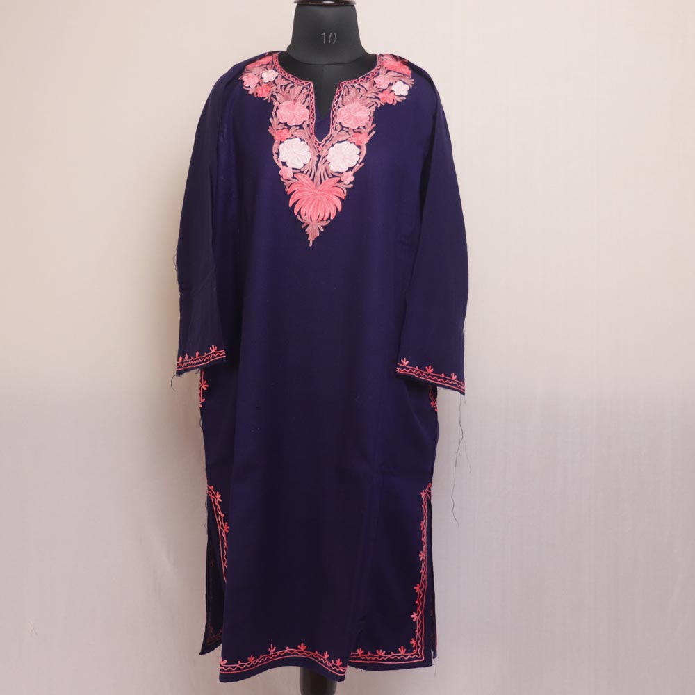 Kashmiri Woolen Pheran with Traditional Aari Embroidery - Sea Green main image 1