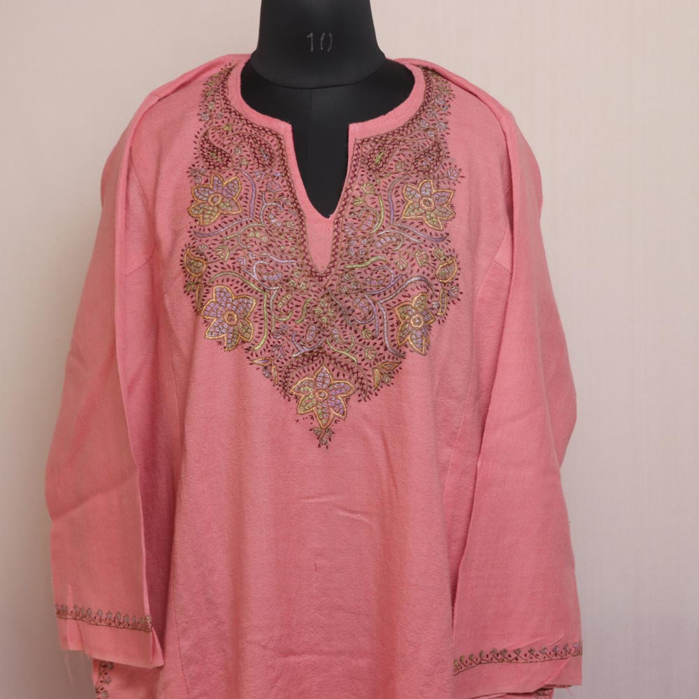 Brown - Handwoven Sozni Hand Embroidered Kashmiri Merino Wool Pheran 33 main image 0