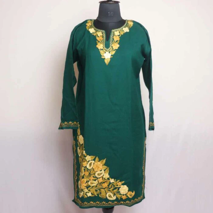 Kashmiri Mustard Color Aari Work Embroidered Kurti With New Designer Floral  Pattern at Rs 1550.00 | Ladies Woolen Kurti | ID: 2852854306488