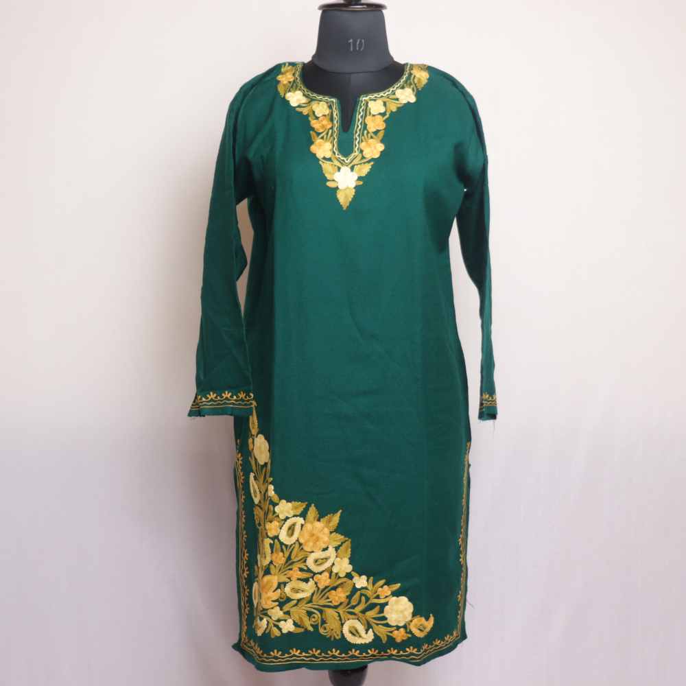 Buy Women's Woollen Kurtis Pheran with Unique Kashmiri Charming Embroidery  Stylish Winter Wear (Maroon-White, 2XL) at Amazon.in