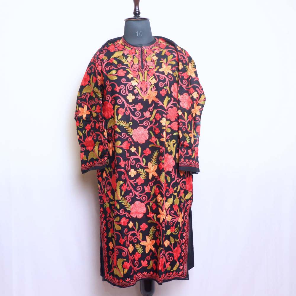 Kashmiri Woolen Pheran with Traditional Embroidery - Black