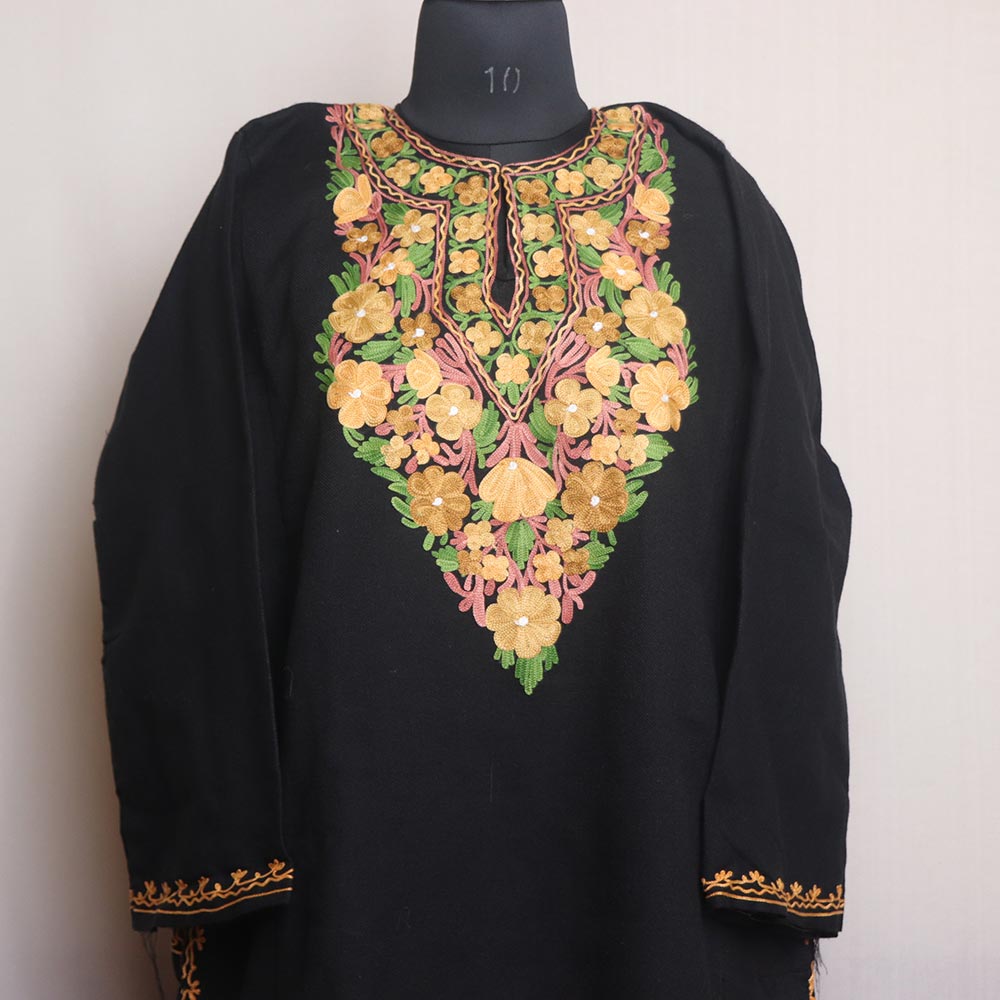 Black Bulbul Chinari Kashmiri Pheran With Aari Work - Gyawun