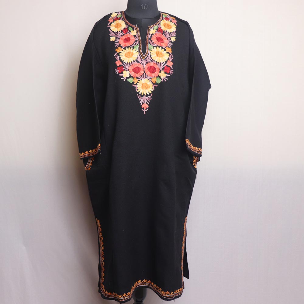 Kashmiri Woolen Pheran with Traditional Aari Embroidery - Black