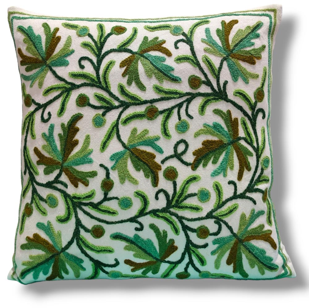Crewel Embroidery Throw Pillow Covers 16x16 Home Decor Loop Tropical Green Leave Floor Pillow Cover For Couch 100 Cotton Canvas Cushion Cover Pillow Case 40x40 Set Of 2 Gyawun
