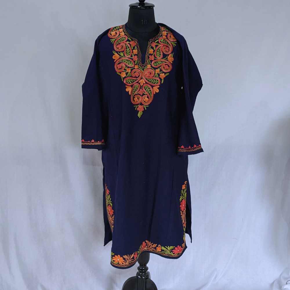 Kashmiri Dress Phiran - Beige Raffal Hand Sozni Pheran For Ladies - Gyawun