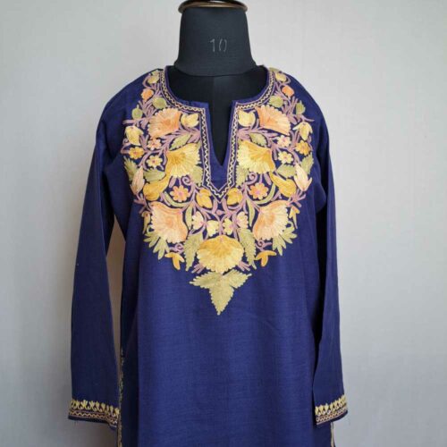 Kashmiri Black Cotton Kurta with Puff Tilla Embroidery | Angad Creations