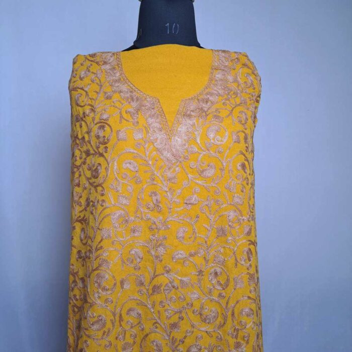 Dark Beige & Mustard Cotton Heavy Crochet Work Kashmiri Suit main image 0