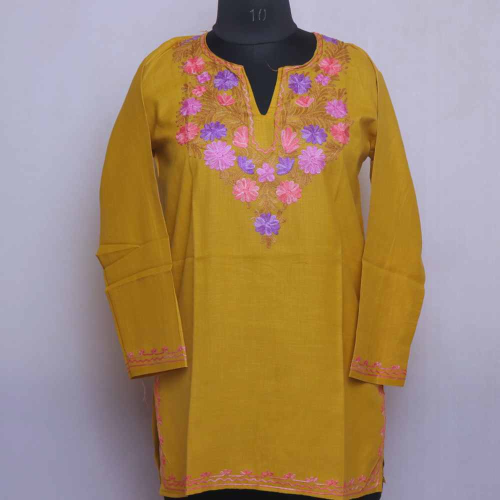 Grey Aari Embroidered Cotton Kurti – Toosh Kashmir Official