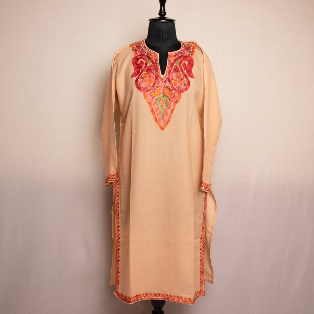 Kashmir Gallery Kashmiri Kurti for Women Cotton Kurti with Embroidery - Mustard