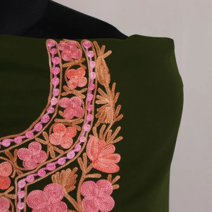 Forest Green Kashmiri Georgette Ladies Suit Unstitched with Aari Embroidery 1 jpg