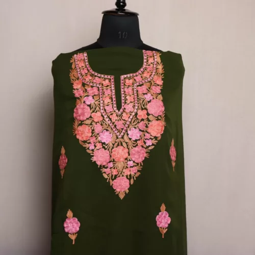 Forest Green Kashmiri Georgette Ladies Suit Unstitched with Aari Embroidery 3
