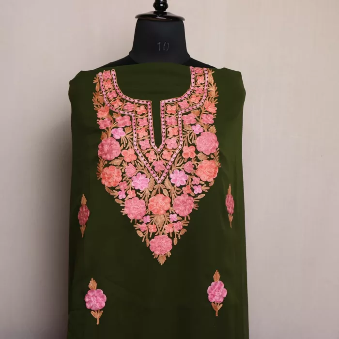 Forest Green Kashmiri Georgette Ladies Suit Unstitched with Aari Embroidery 3 jpg